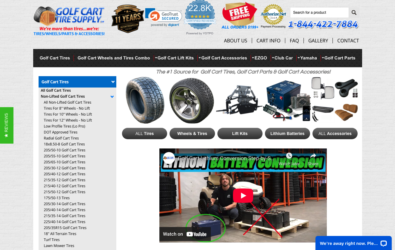screenshot of an online store in the tire industry