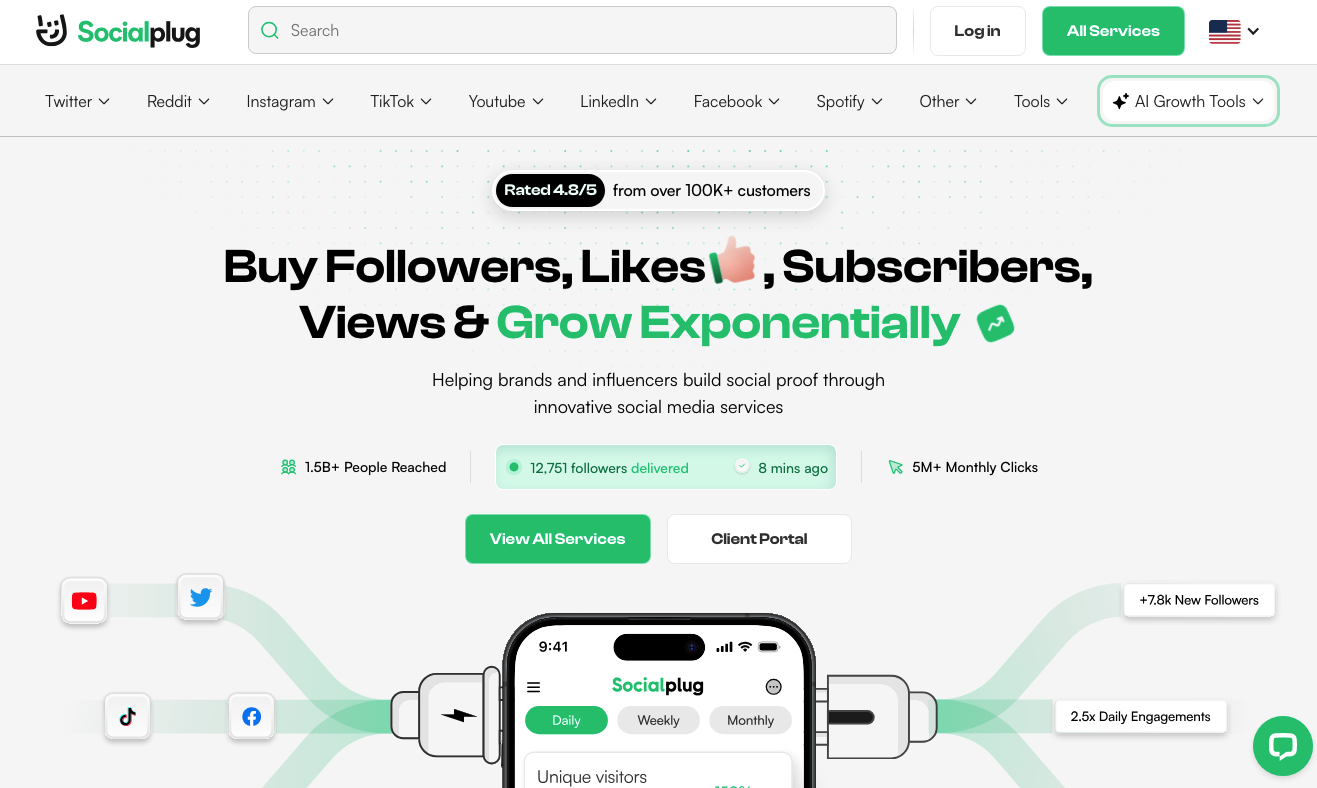 screenshot of the homepage of Social Plug