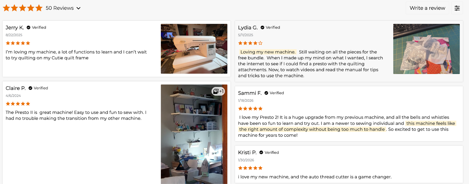 Screenshot showing customer reviews
