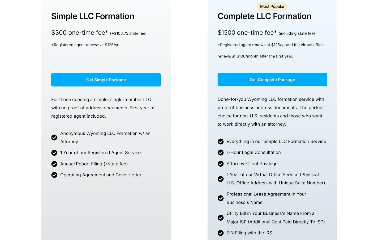 Screenshot showing pricing plan on a agency site