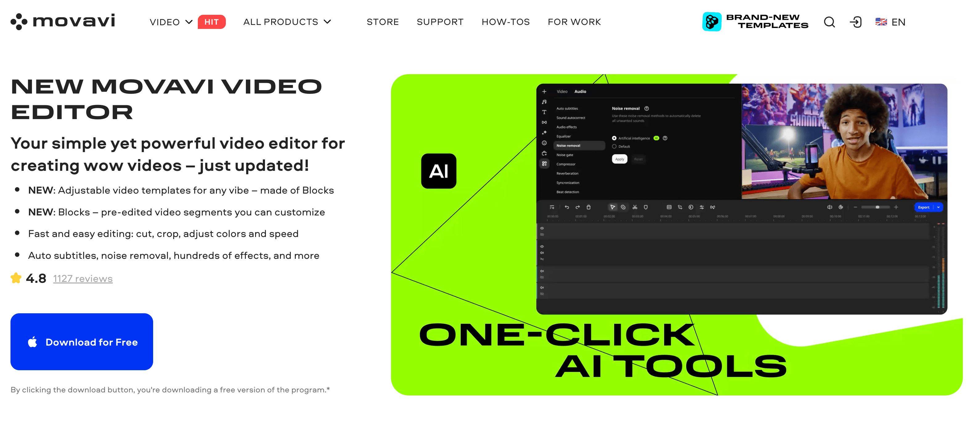Image showing the homepage of Movavi Video Editor.
