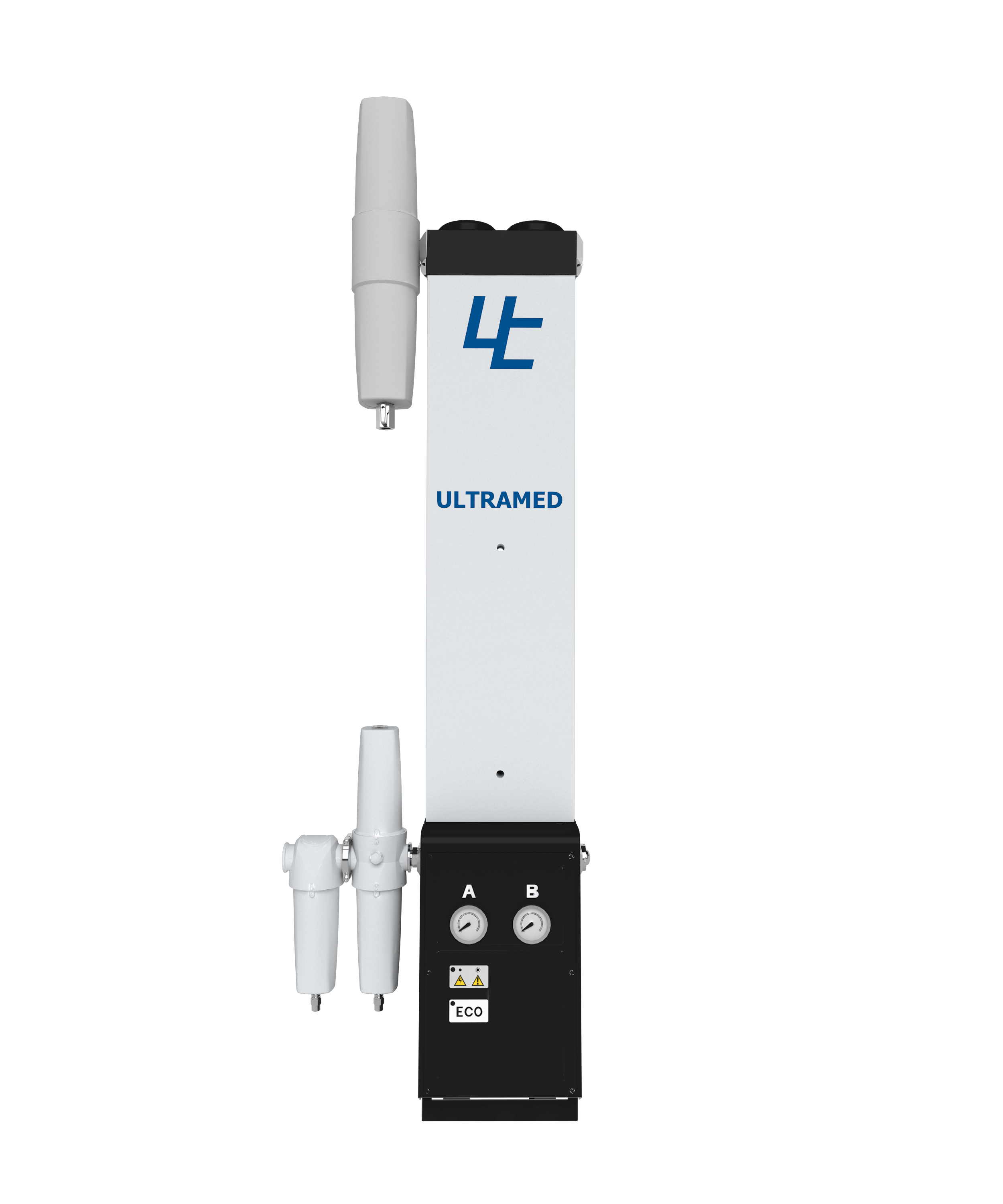 Air treatment unit with 6 stages of purification. The unit includes inlet high-efficiency coalescing air filters, adsorption dryer, sub-microfilter, activated carbon filter, and CO/CO2 reduction filters. It's an excellent solution to replace your existing air treatment system as an upgrade to fulfill the actual medical regulations.