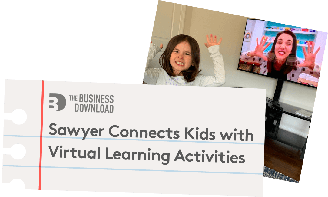 Graphic with publication headline: Sawyer Connects Kids with Virtual Learning Activities