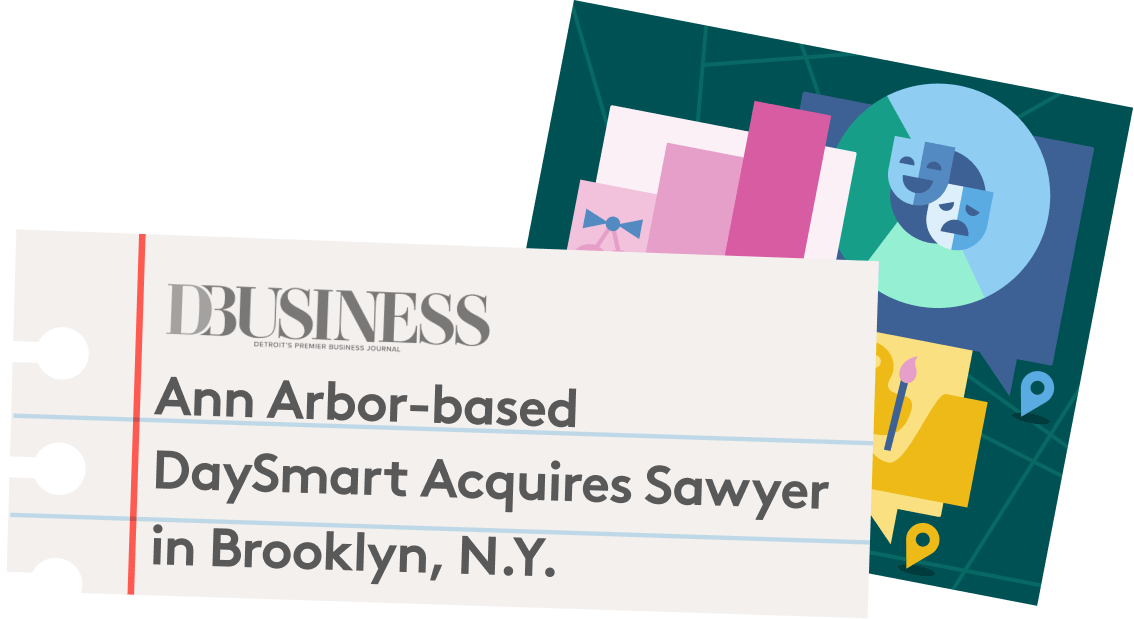 Graphic with publication headline: Ann Arbor-based DaySmart Acquires Sawyer in Brooklyn, NY
