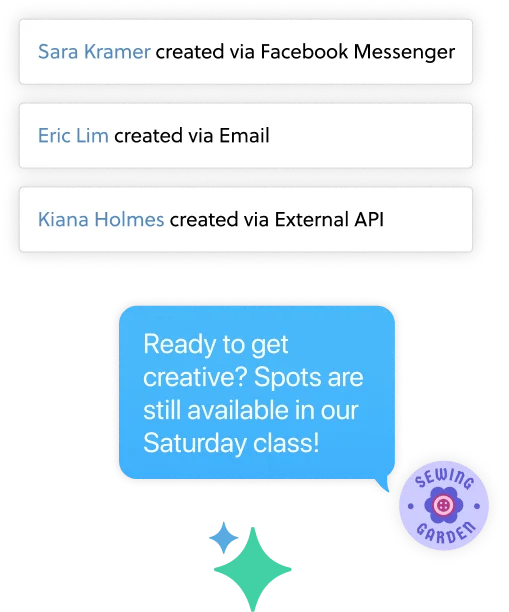 Customer activity feed UI and SMS message sent to parent