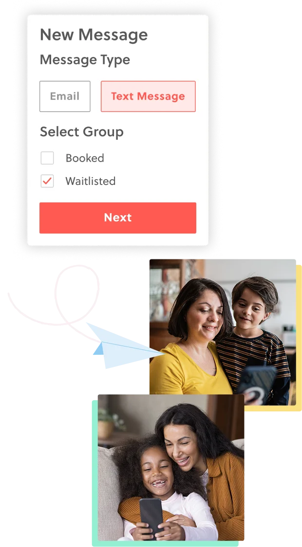 New message creation UI and two families receiving text messages