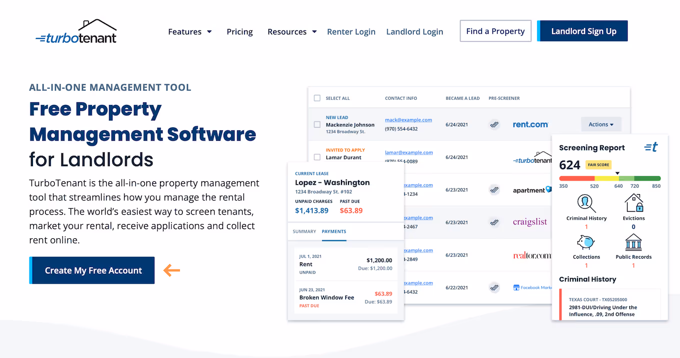 Turbotenant homepage