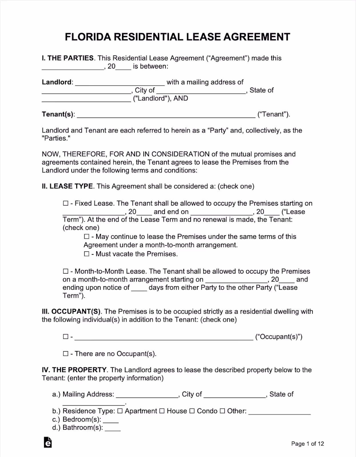 Florida residential lease agreement download