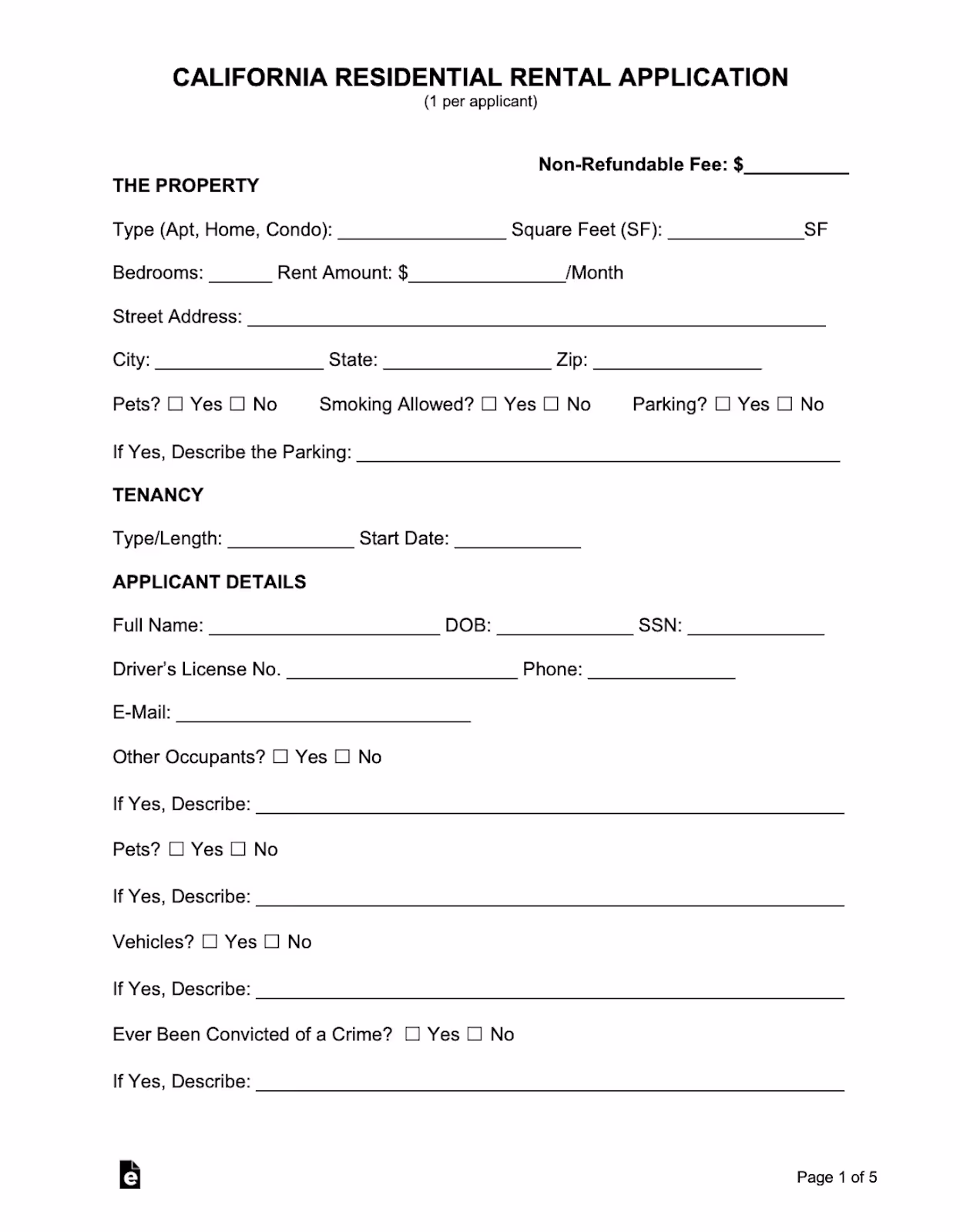 California residential rental application