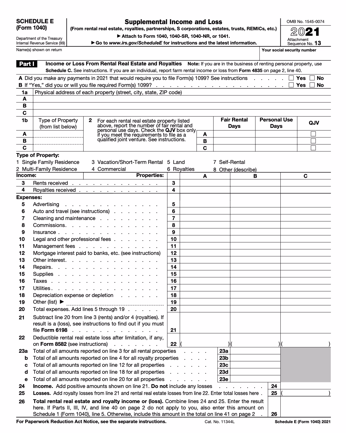 Schedule E Form 1040