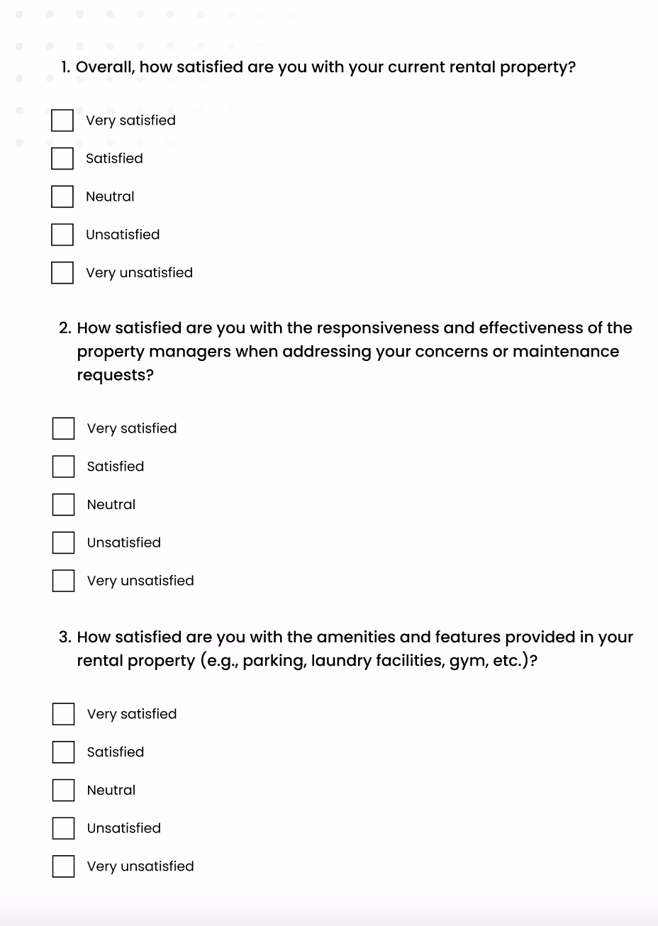 tenant satisfaction survey example