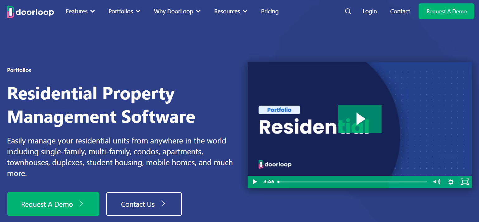 DoorLoop residential property management software portfolio page screenshot