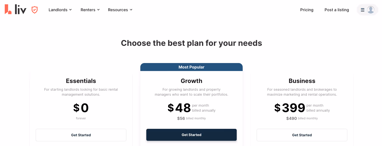 liv.rent canada property management software pricing