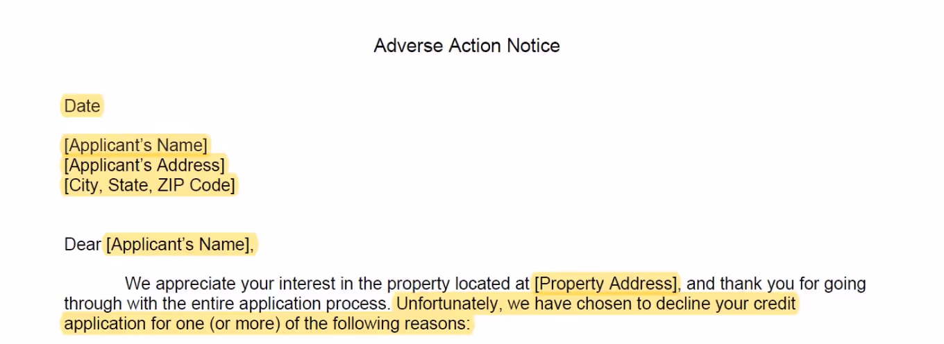 Adverse Action Notice Intro
