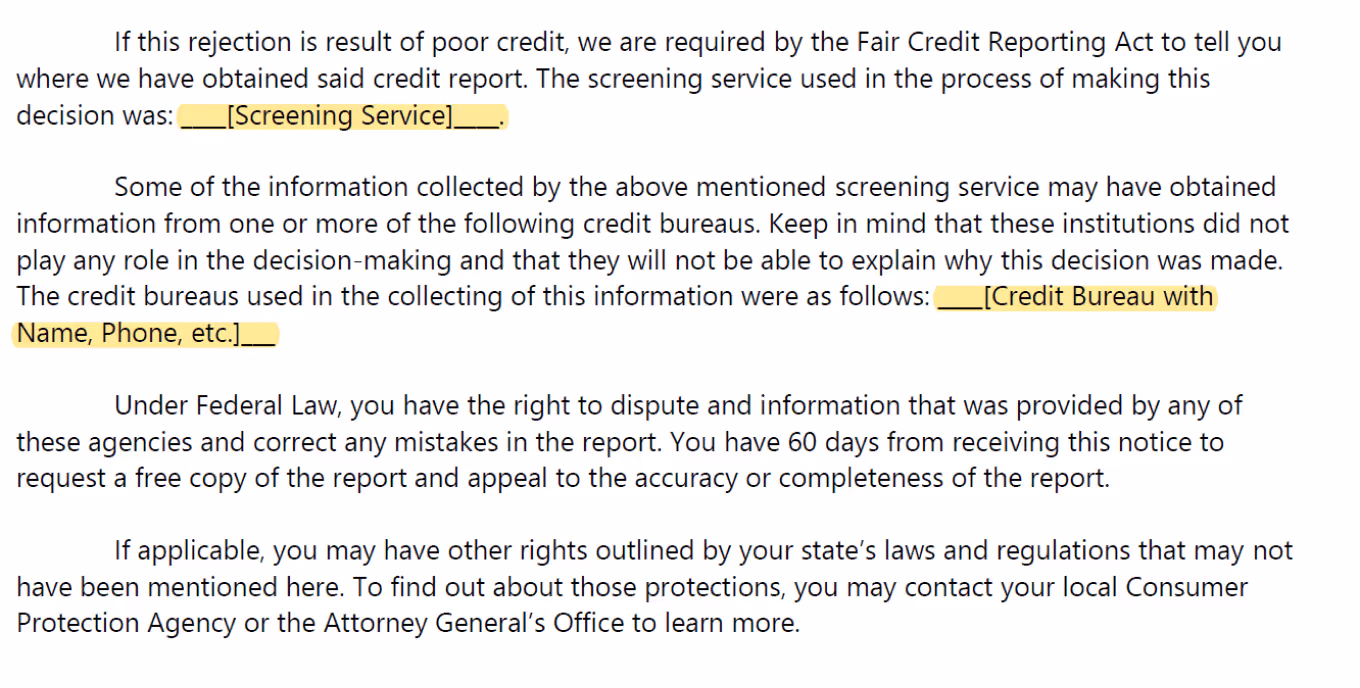 DoorLoop Rental Application Denial Letter Rights