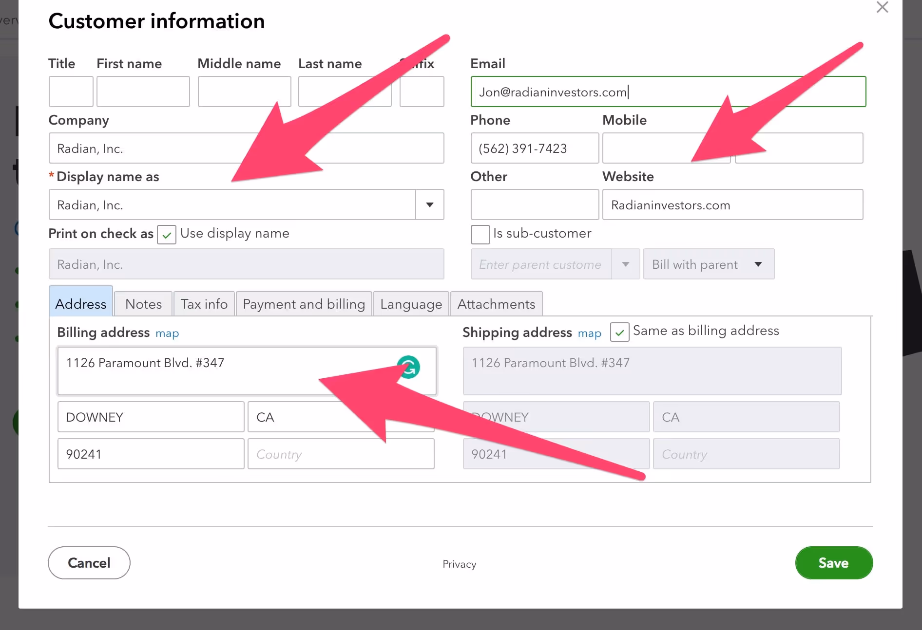 add rental tenants to QBO