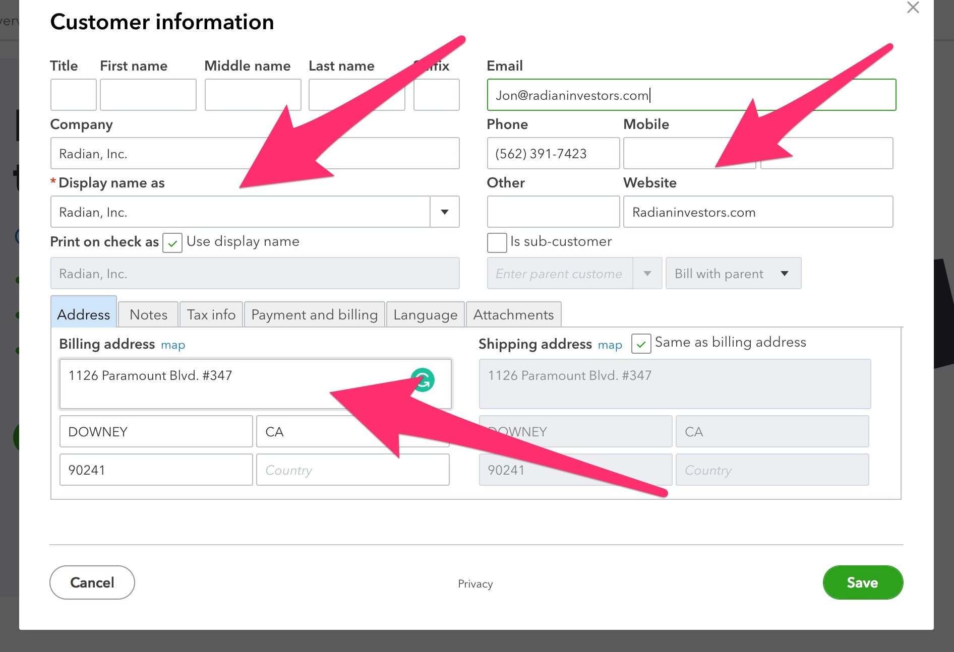 add rental tenants to QBO