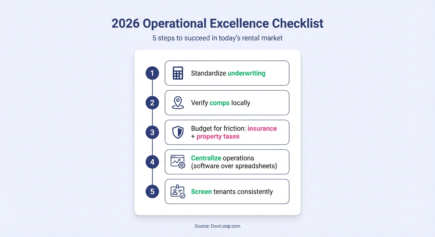 2026 Operational Excellence Checklist infographic featuring 5 steps to succeed in the rental market