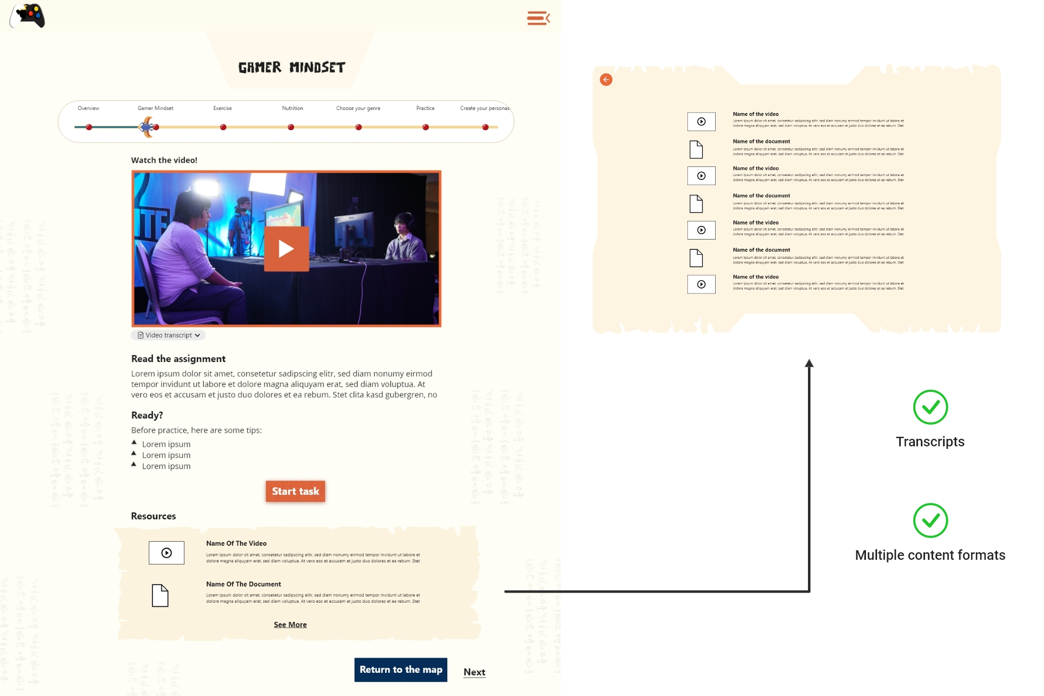 Images shows example of how accessibility has been addressed through transcripts and multiple content formats.