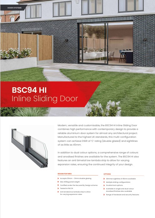 Optio BSC94 Inline Sliding Door Datasheet