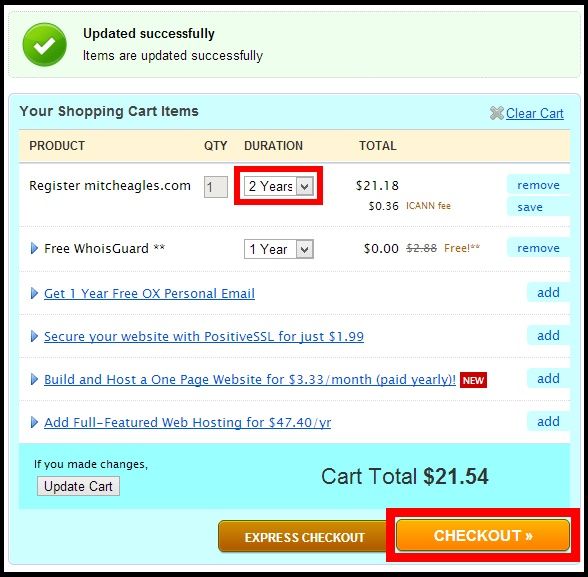 Namecheap checkout screen