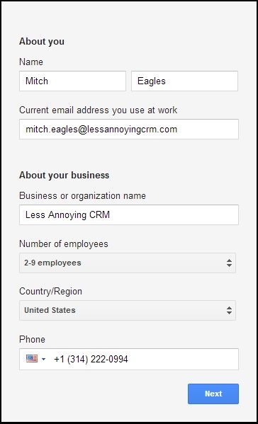 Google Apps Signup Form