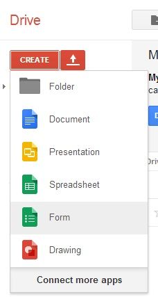 Choose Form from the list in Google Drive