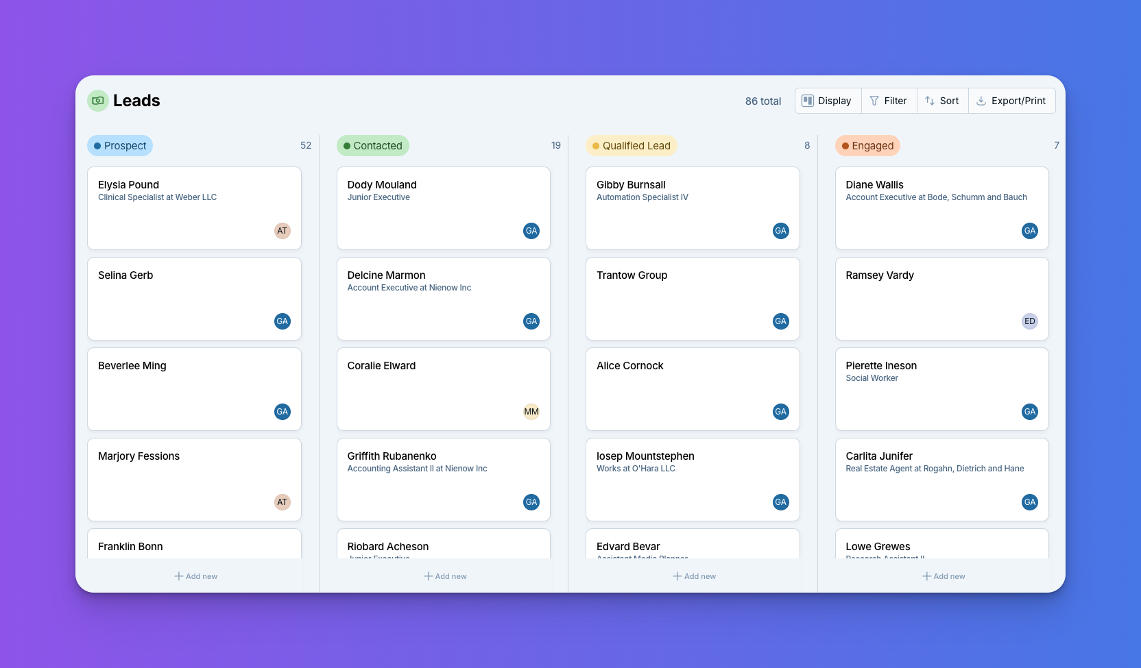 example of a board view of pipeline