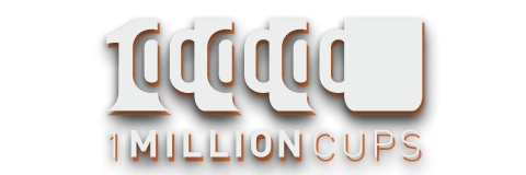 1 Million Cups coffee mugs and wordmark logo