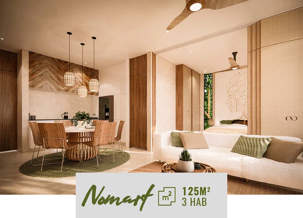 Living The Noom. Departamentos Wellness y Sustentables en venta Cancun. Departamento Tipo Nomart.