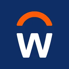 Logo with a white letter W and an orange semi-circle arc above on a dark blue background.