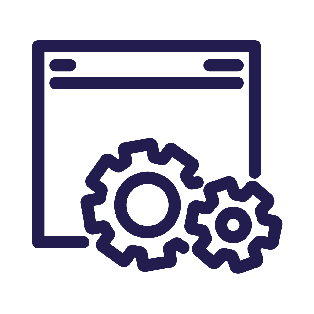 Graphic of cogs and a webpage