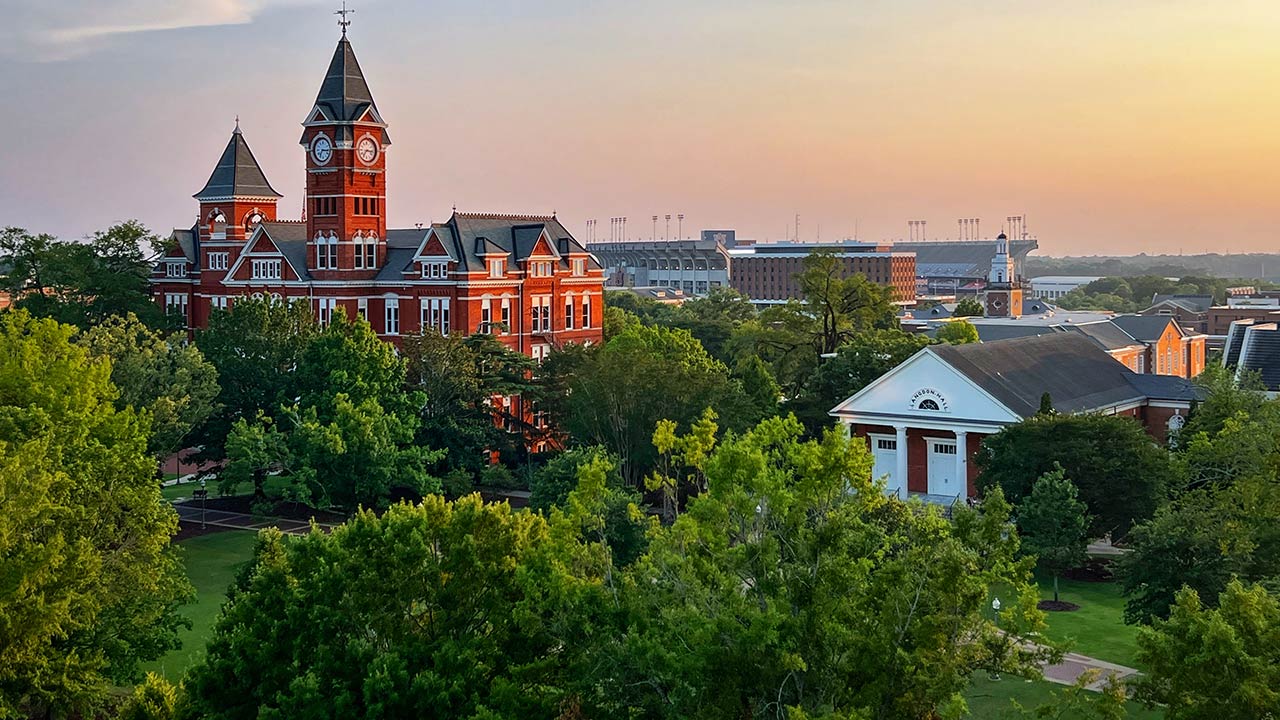 Auburn University campus at sunset