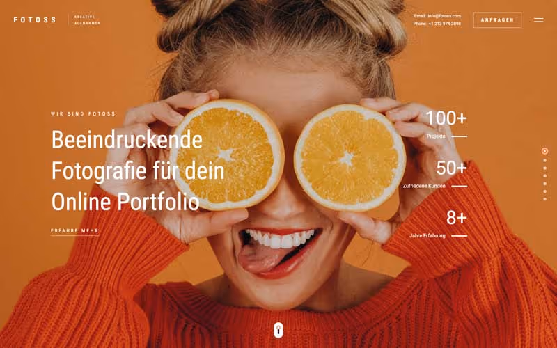 Modernes, responsives Webdesign für ein Portfolio mit gelbem Gradient-Hintergrund und Textoverlay.