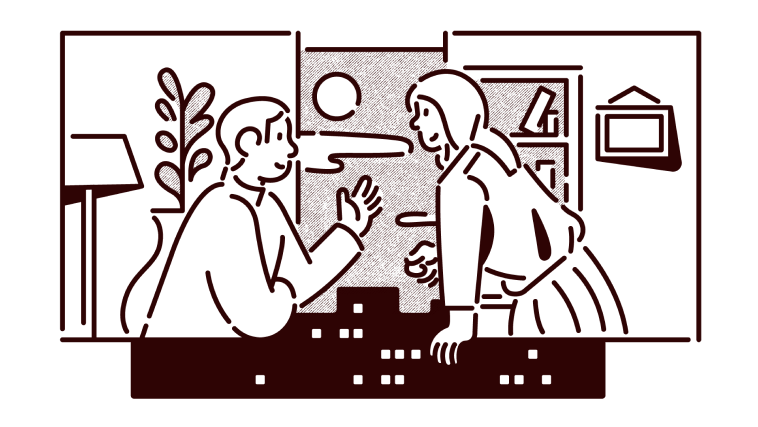 Illustration of two people meeting virtually