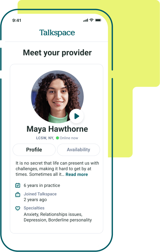 Meet your provider screen in Talkspace app experience