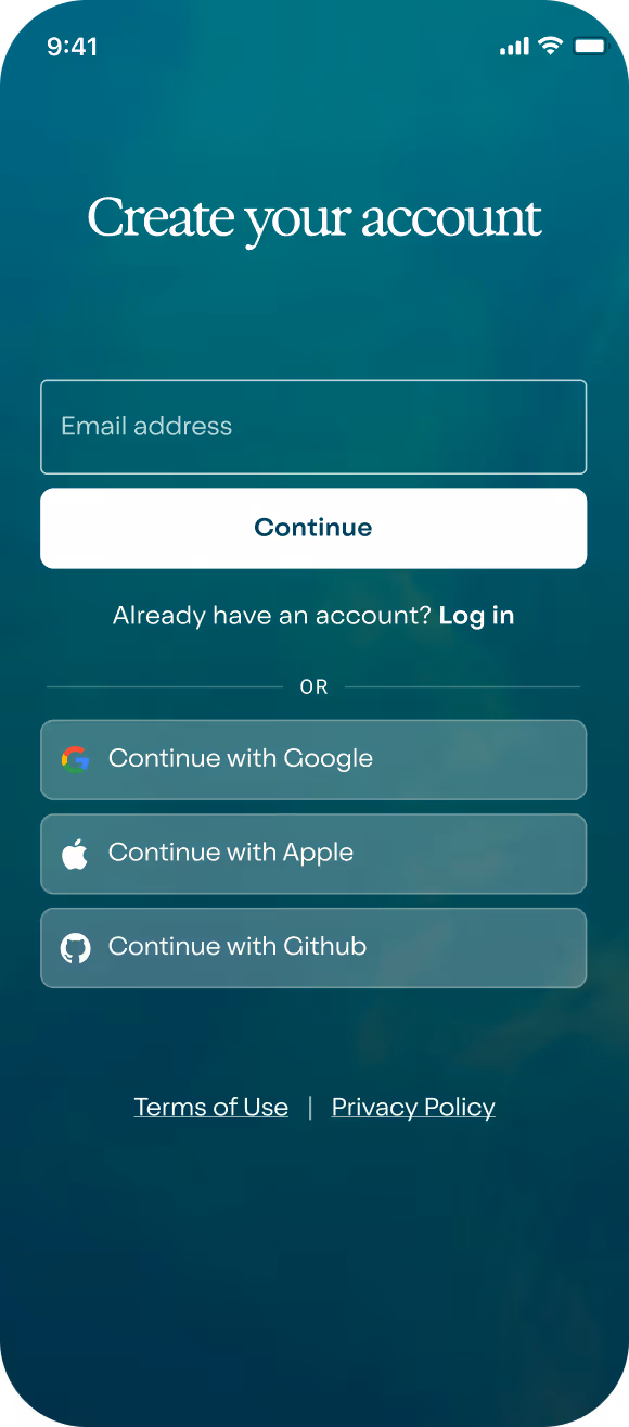 Phone screen showing example of a the login page for Tee