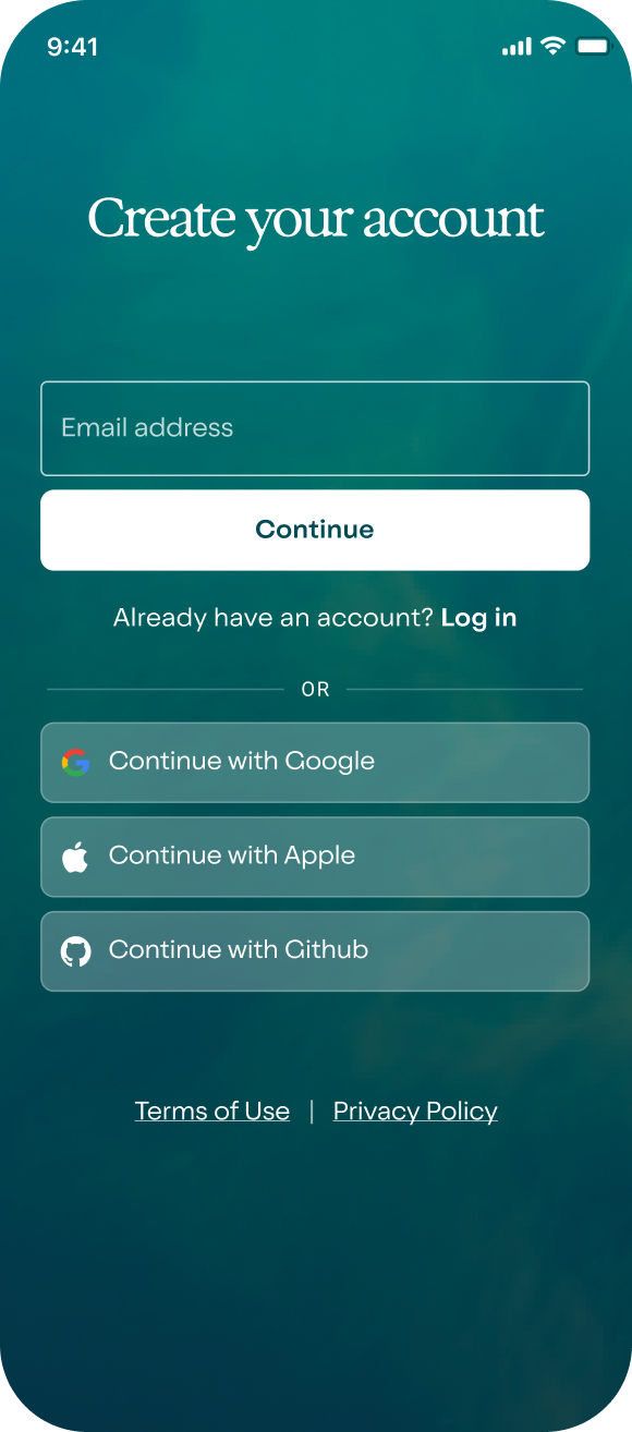 Phone screen showing example of a the login page for Tee