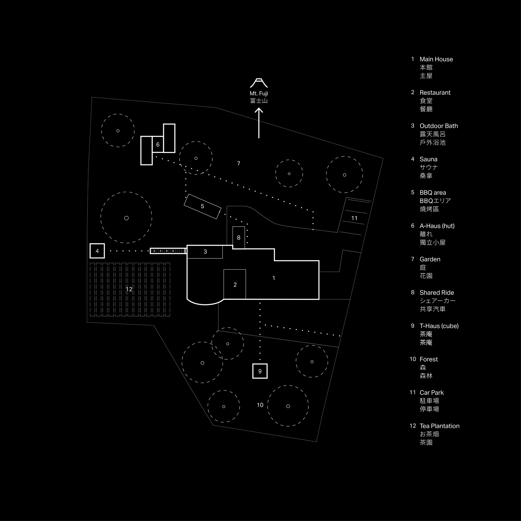 EXP._Teahouse site map showing buildings and outdoor areas