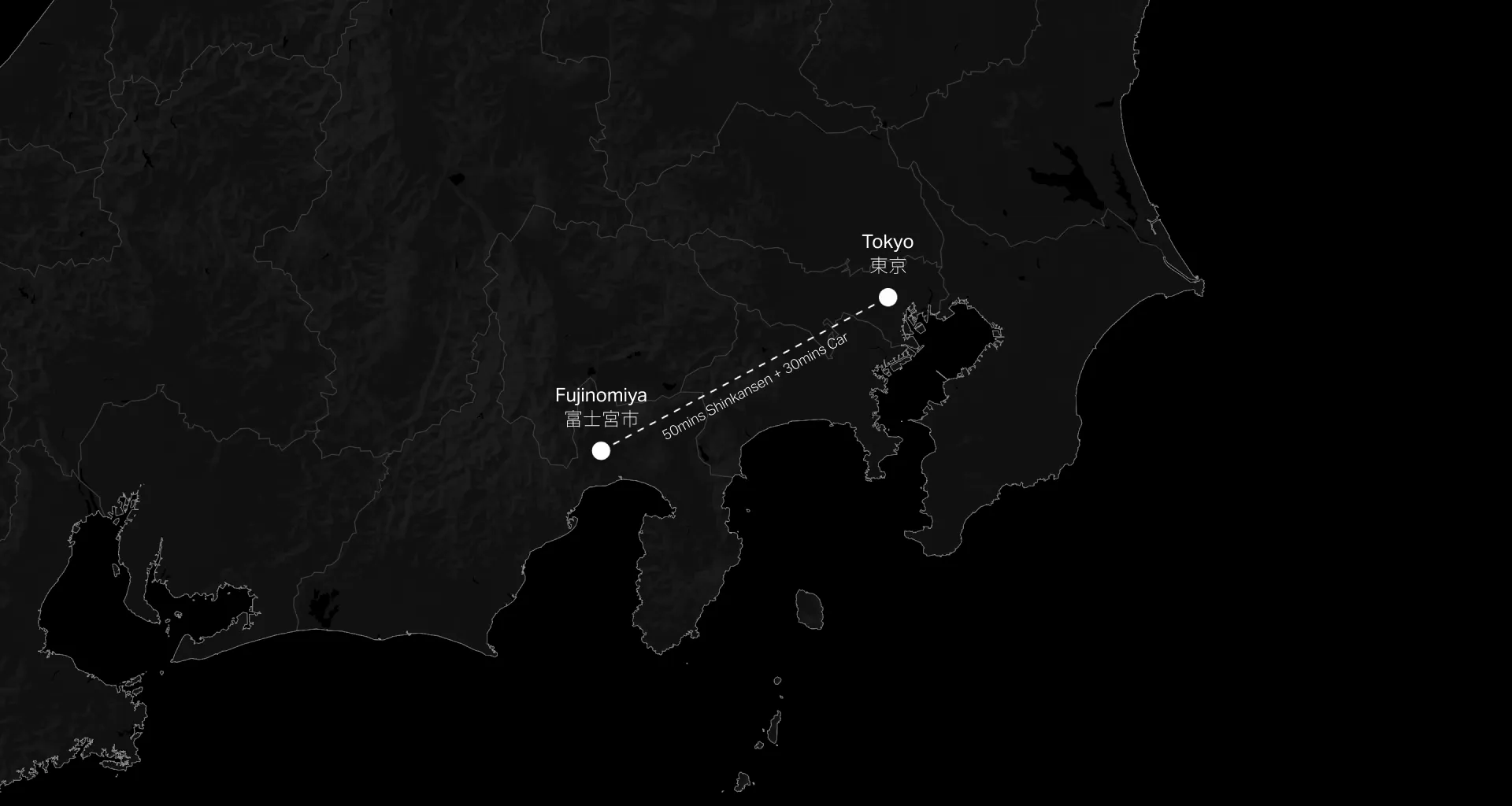 Route from Tokyo to Fujinomiya by Shinkansen and car