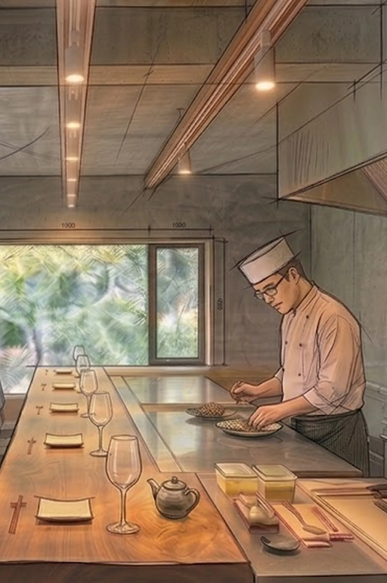 Dining and counter space for En-Counter at EXP._Teahouse