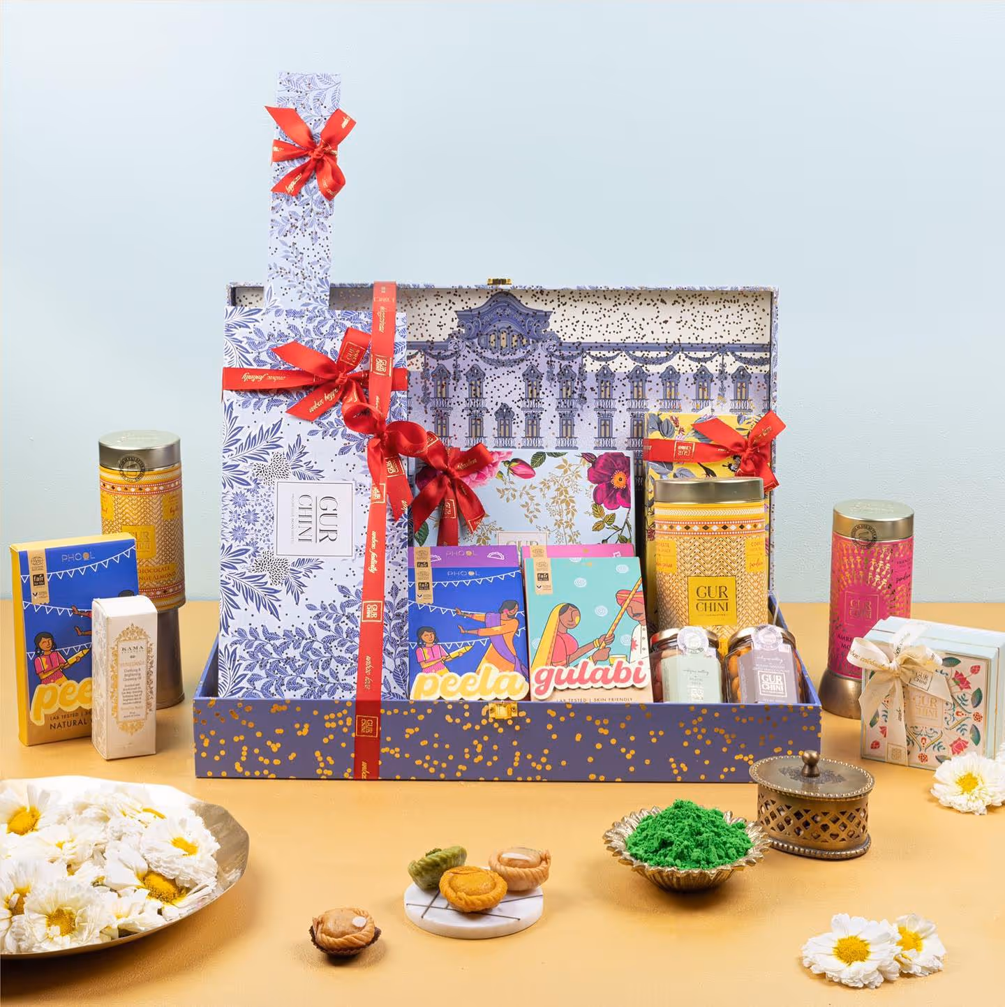 Gur Chini Hamper Packaging Box with multiple elements