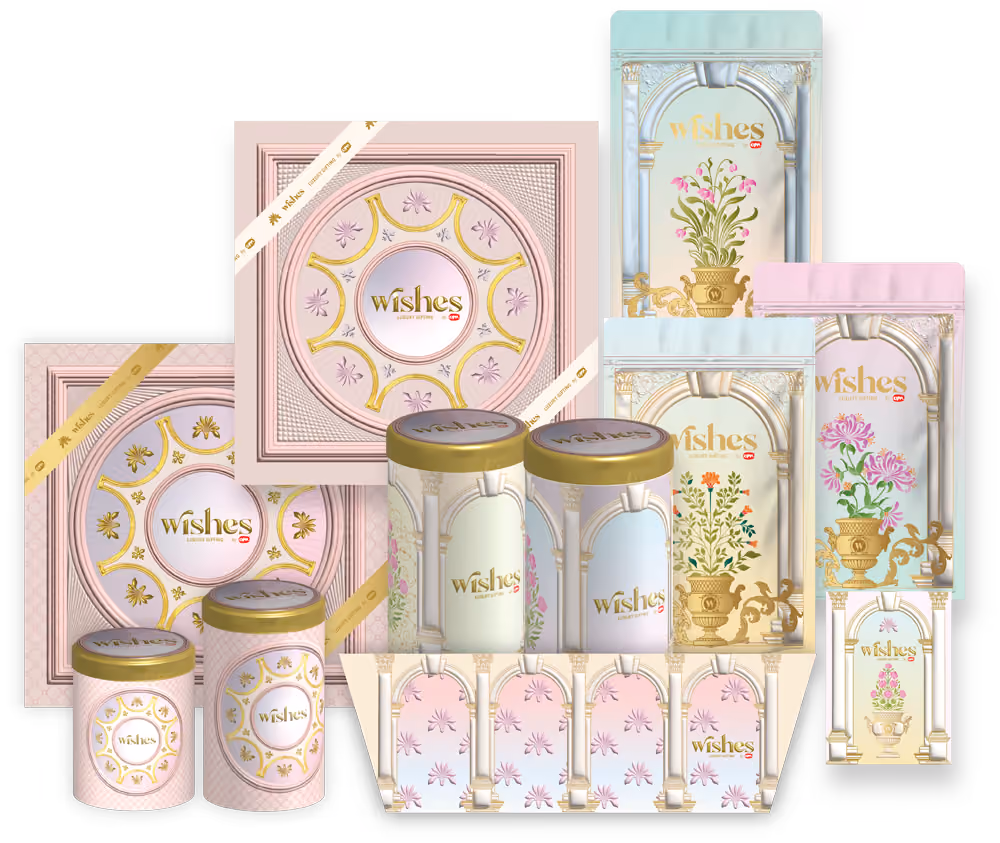 Full range of 2026 Wishes by Om Gifting. Design and concepts by KRT Design Studio.