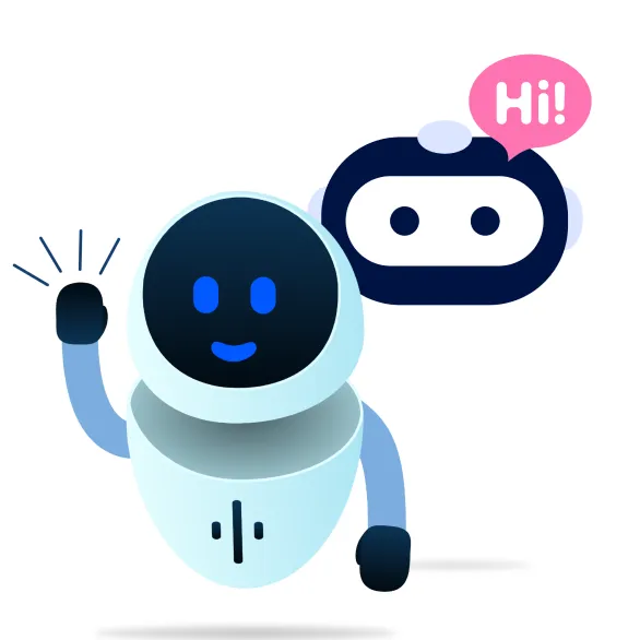 Illustration des Haufe HR Assistant. Der Chatbot sagt "Hi!".