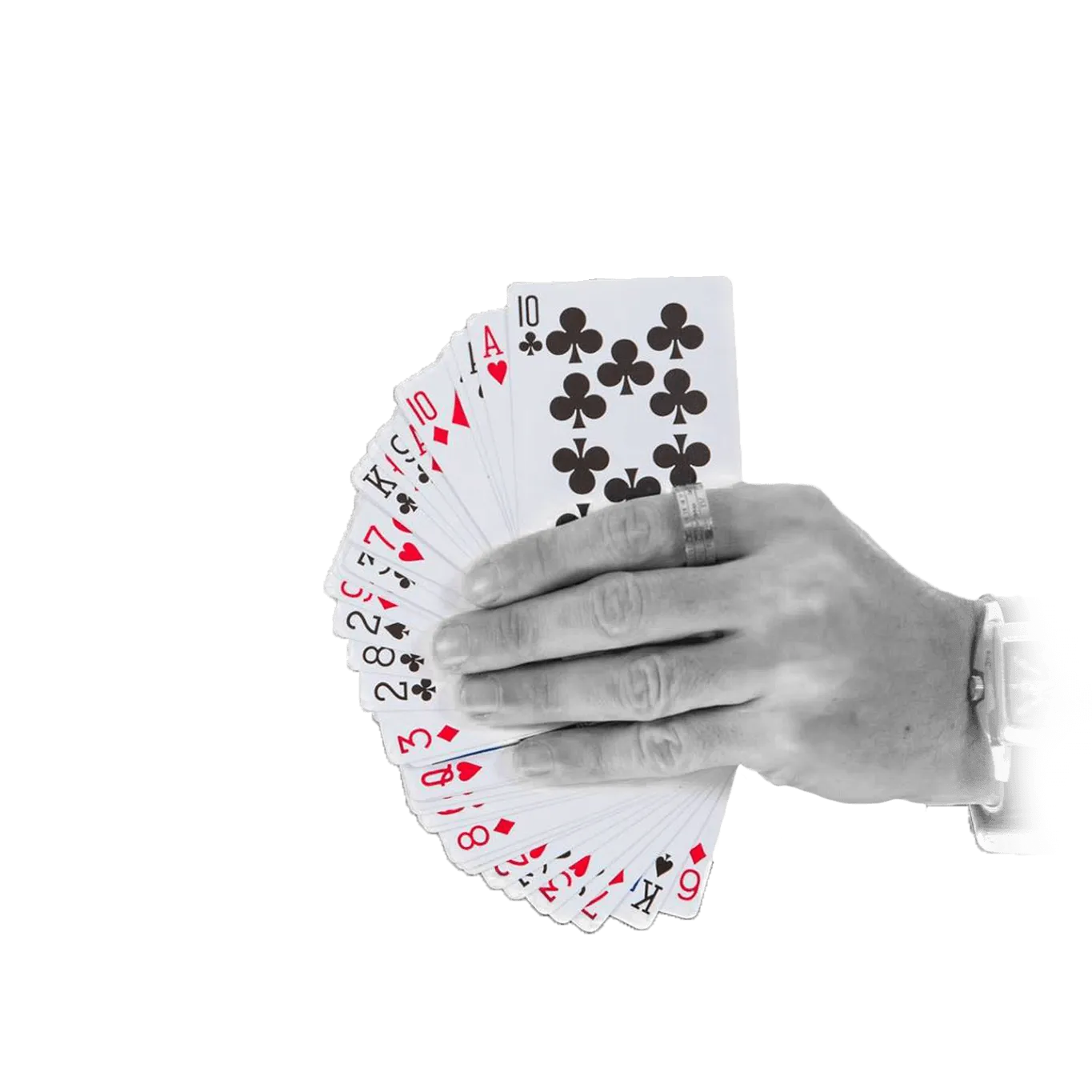 יד מחזיקה מניפת קלפי משחק