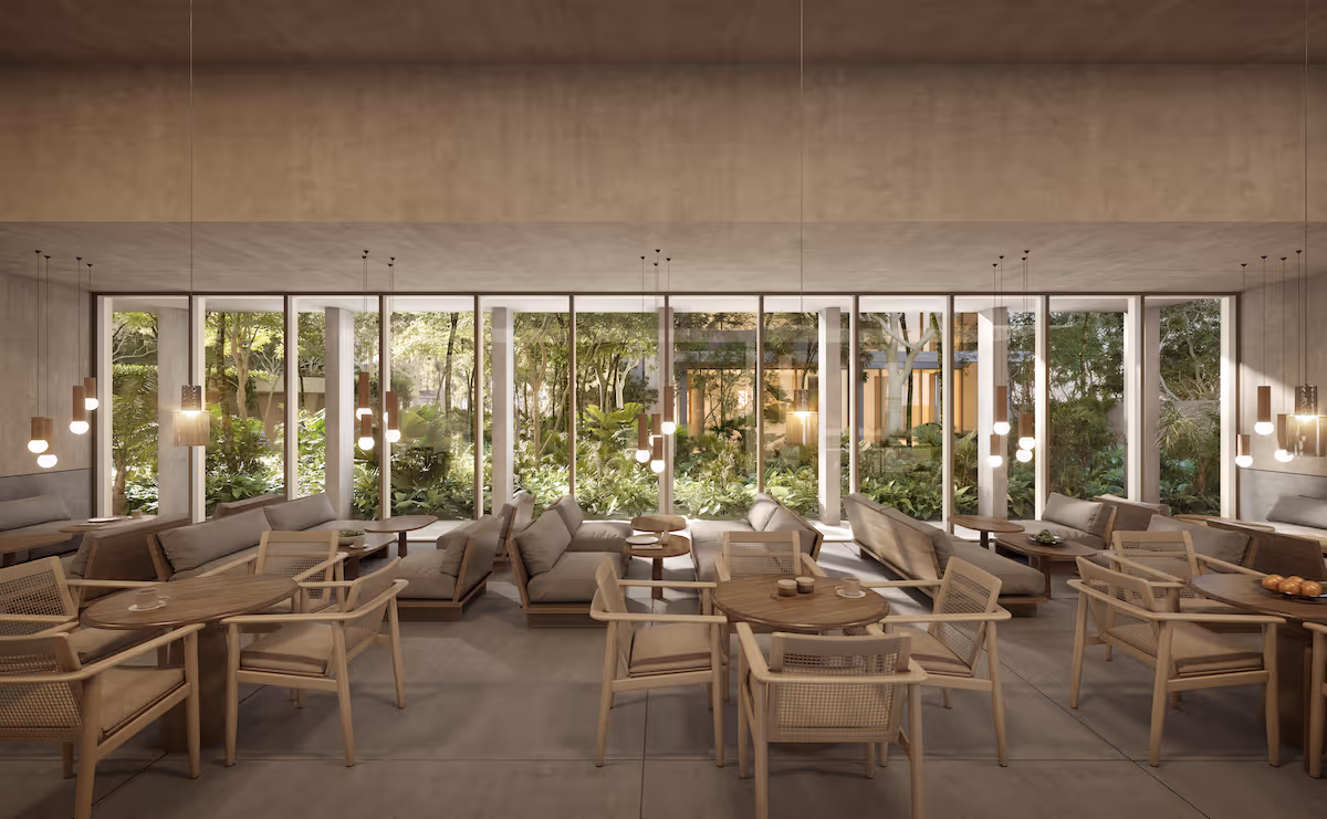 Coworking and cafeteria at condos for sale in Tulum Mexico at Mayab Tulum