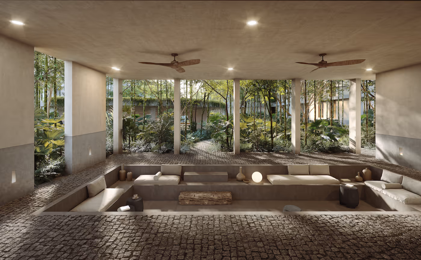 Lobby surrounded by preserved green areas at Mayab Tulum