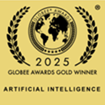 Gold-colored 2025 Globee Awards Gold Winner seal featuring a globe and laurel wreaths with text 'Artificial Intelligence'.