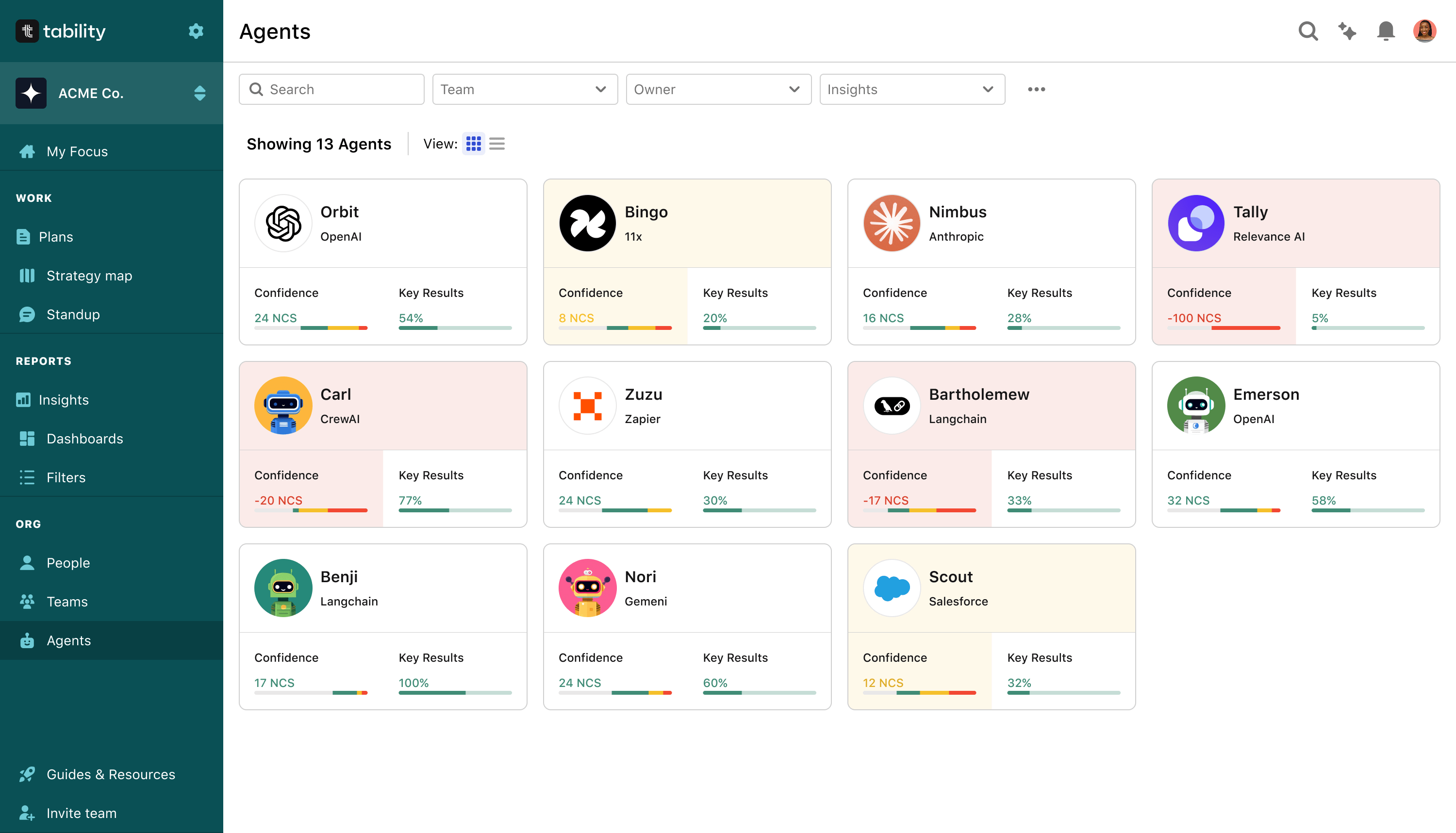 Screenshot of Tability's AI Agent directory