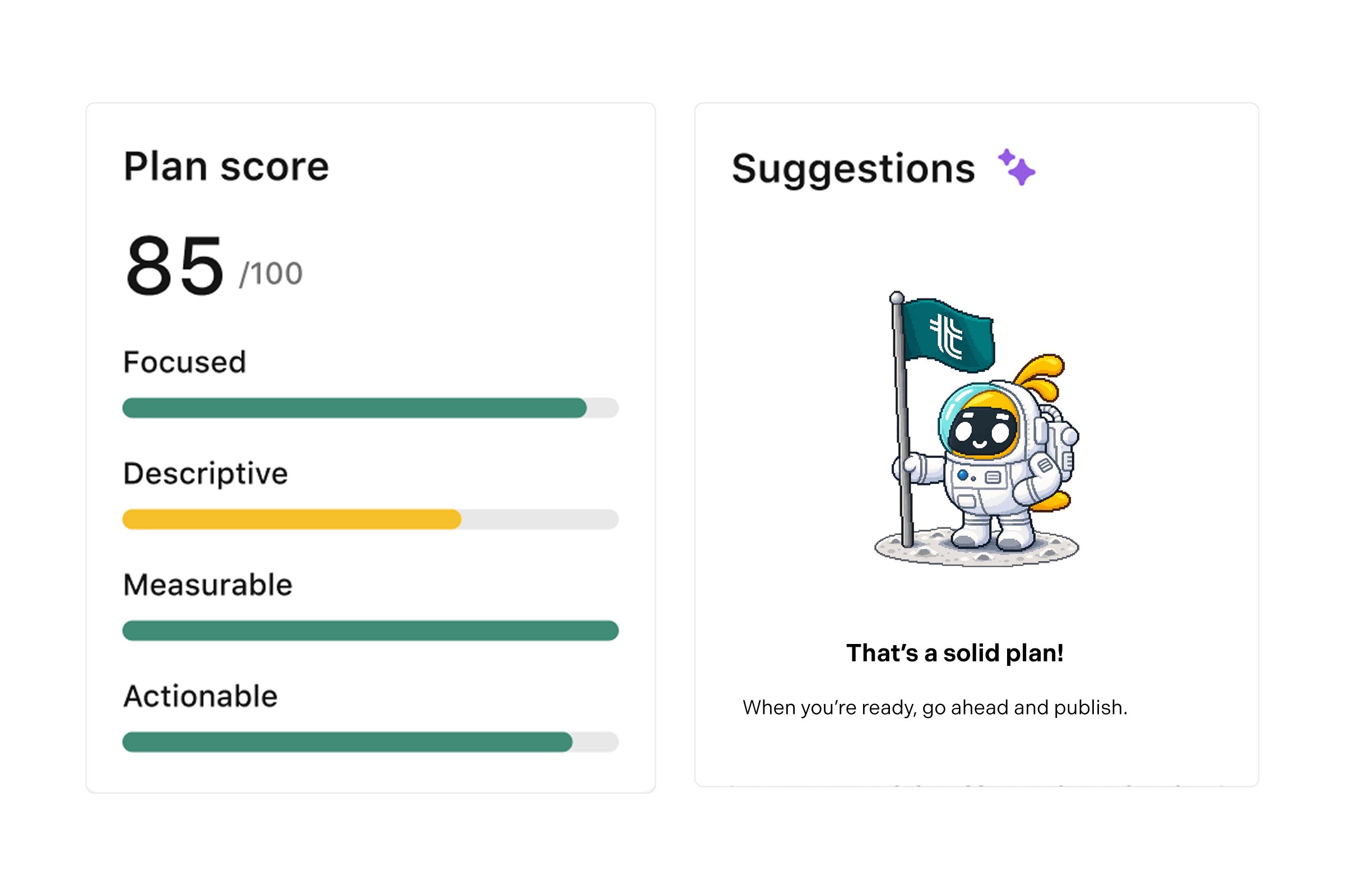 AI goal suggestions and Plan score